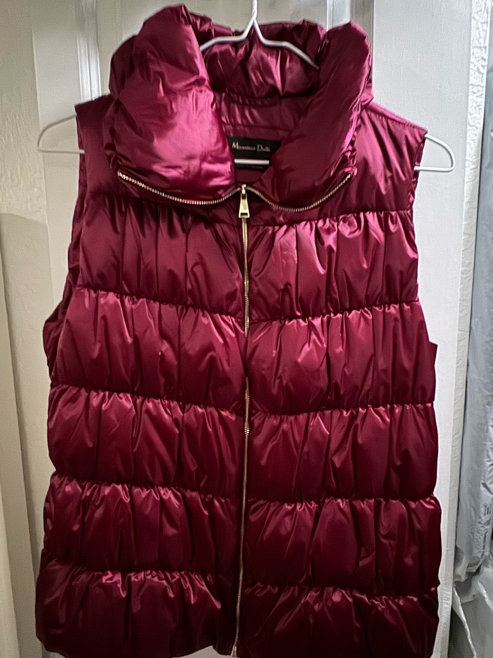 Massimo Dutti Quilted Puffer Vest - Berry